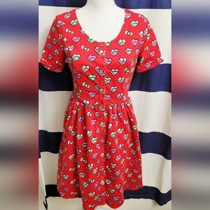 ModCloth x Hello Kitty Red Conversation Heart Print Mini Dress | Size 12